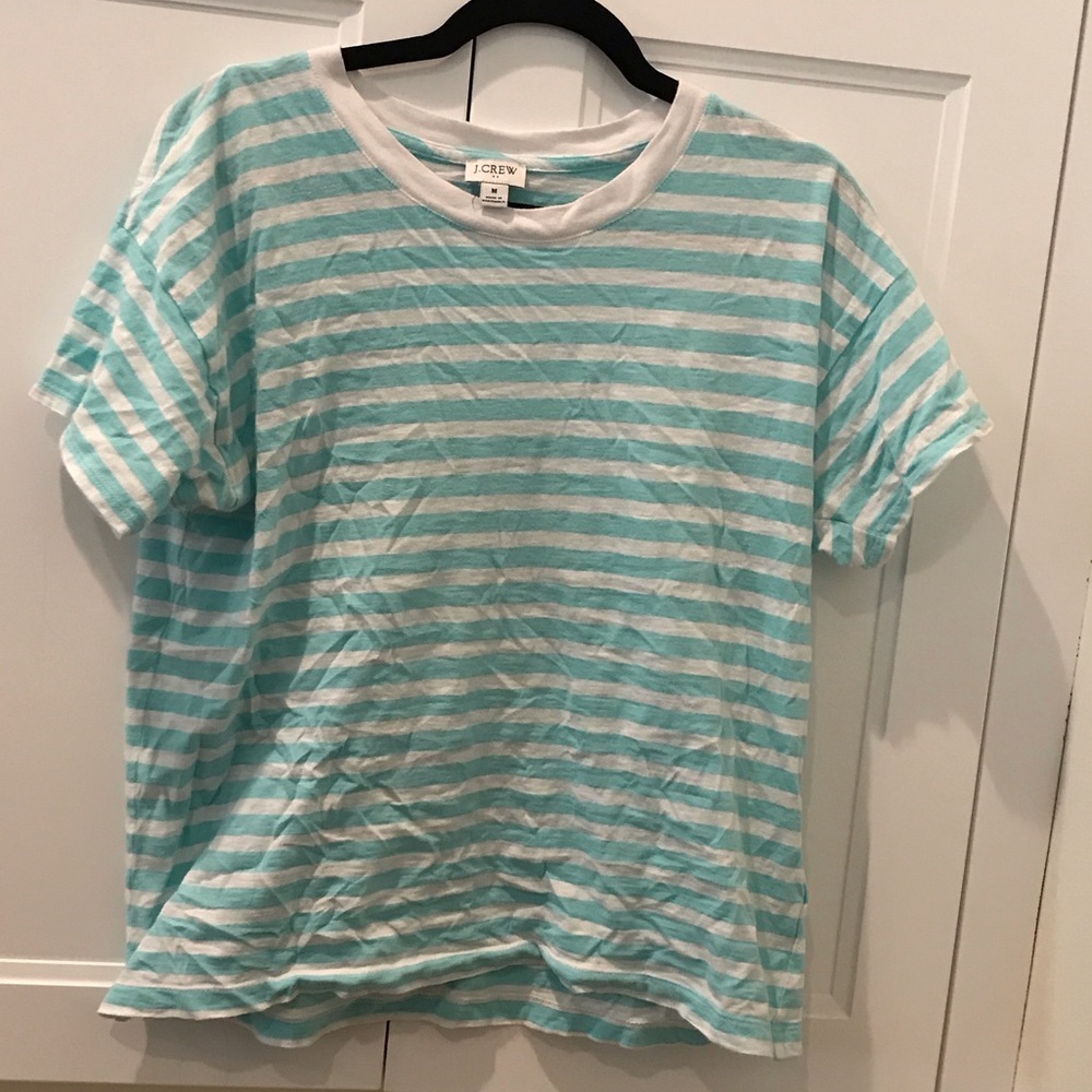 J. Crew Women's Aqua and White Striped Tee